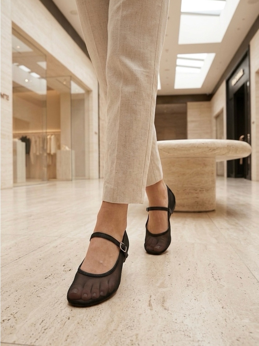 Moda Black Mary Jane Sheer Mesh Ballet Flats